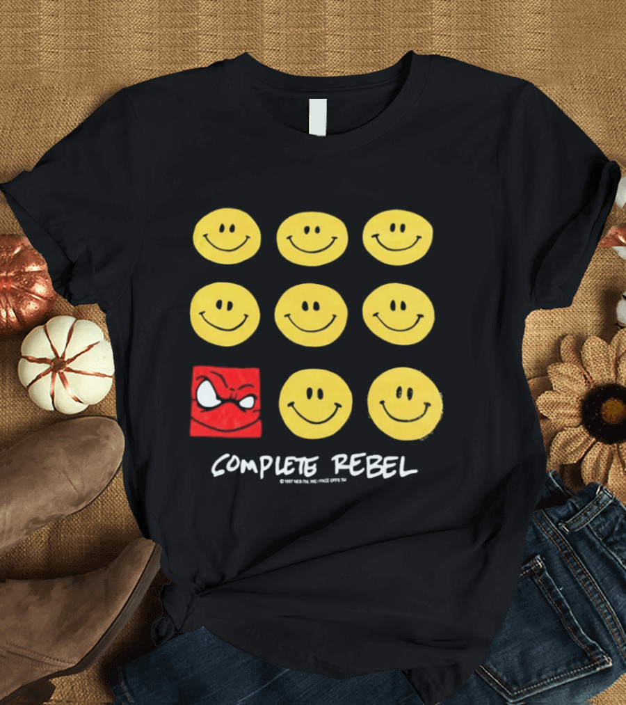 Complete Rebel Smiley Faces Red Square T-Shirt