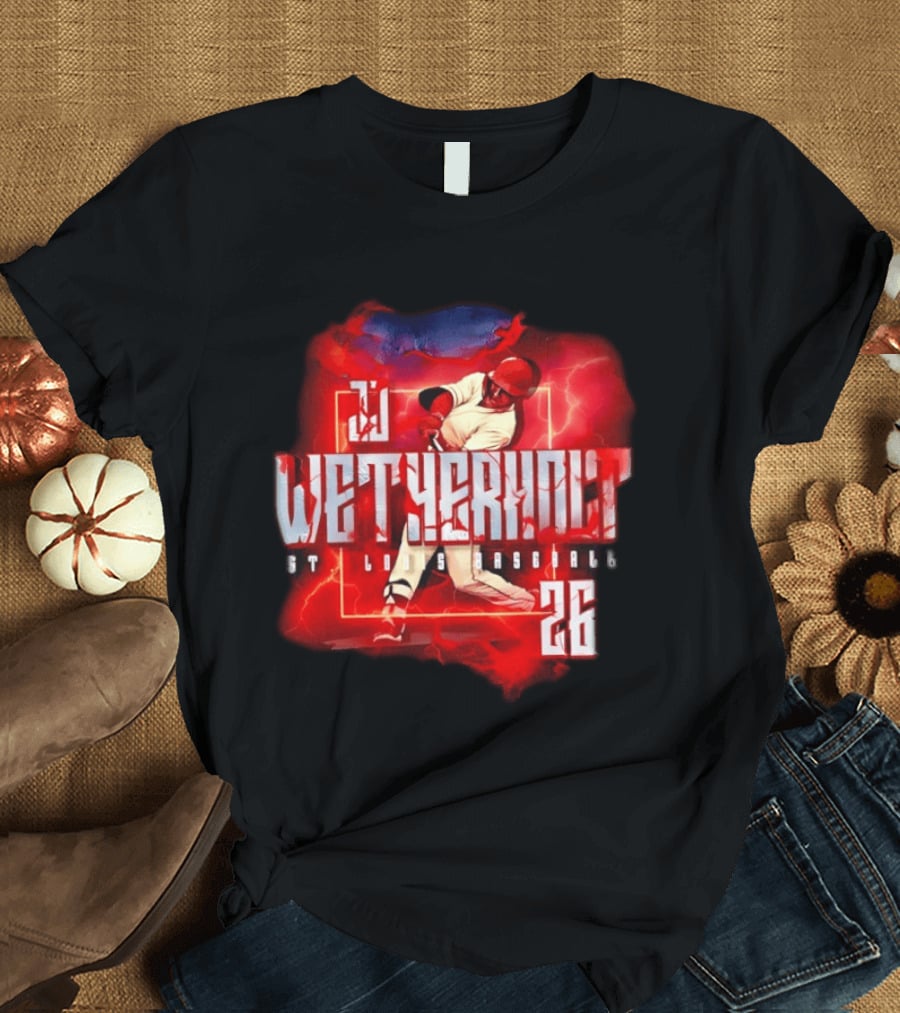 JJ Wetherholt 26 St. Louis Baseball Slugger Swing Lightning T-Shirt