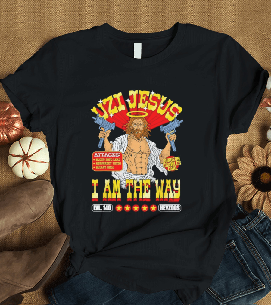Uzi Jesus I Am The Way Dungeon Crawler Card Bullet Hell T-Shirt