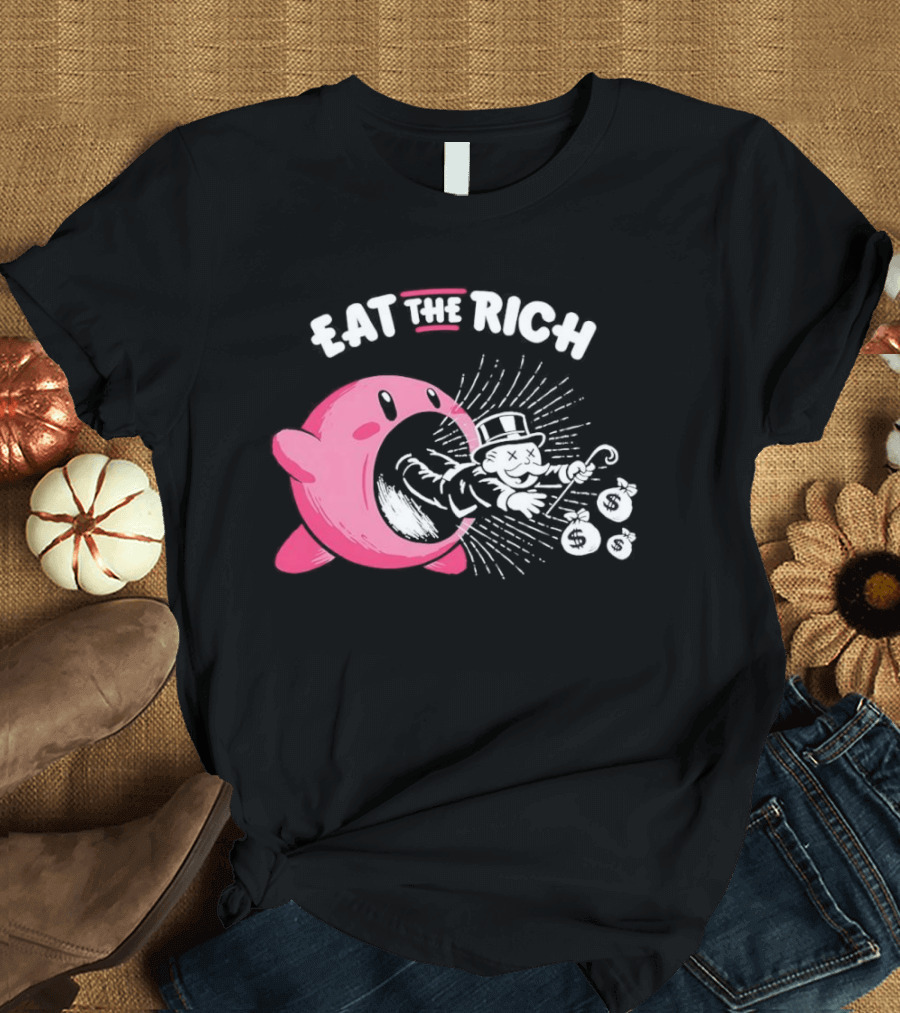 Eat The Rich Kirby Devours Rich Uncle Pennybags Dollar Signs T-Shirt