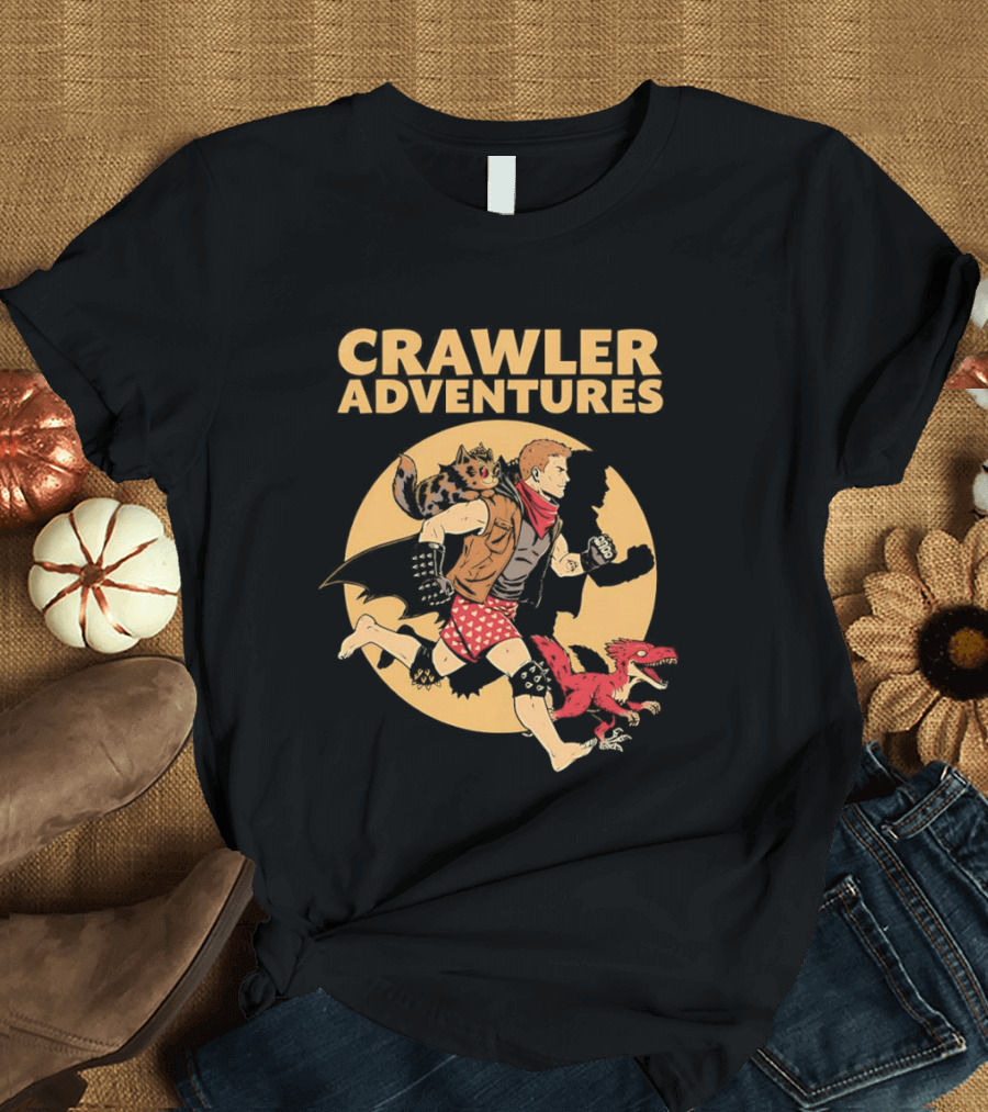 Crawler Adventures Running Man And Dinosaur T-Shirt