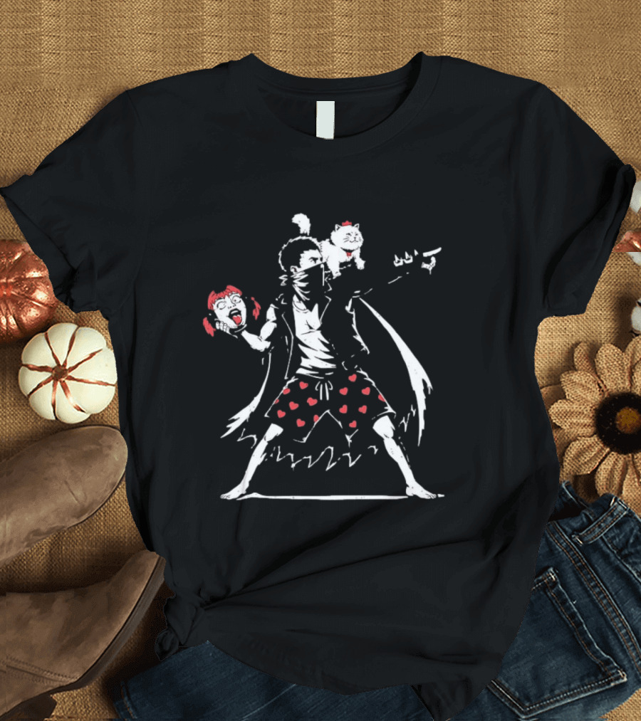 Dungeon Crawler Carl Meets Banksy Flower Thrower Chicken Pants Hearts T-Shirt
