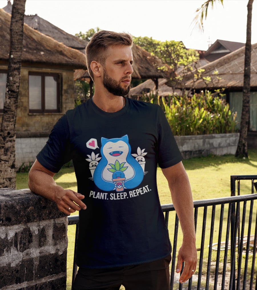 Snorlax Plant Sleep Repeat Heart Loving Plant Characters T-Shirt