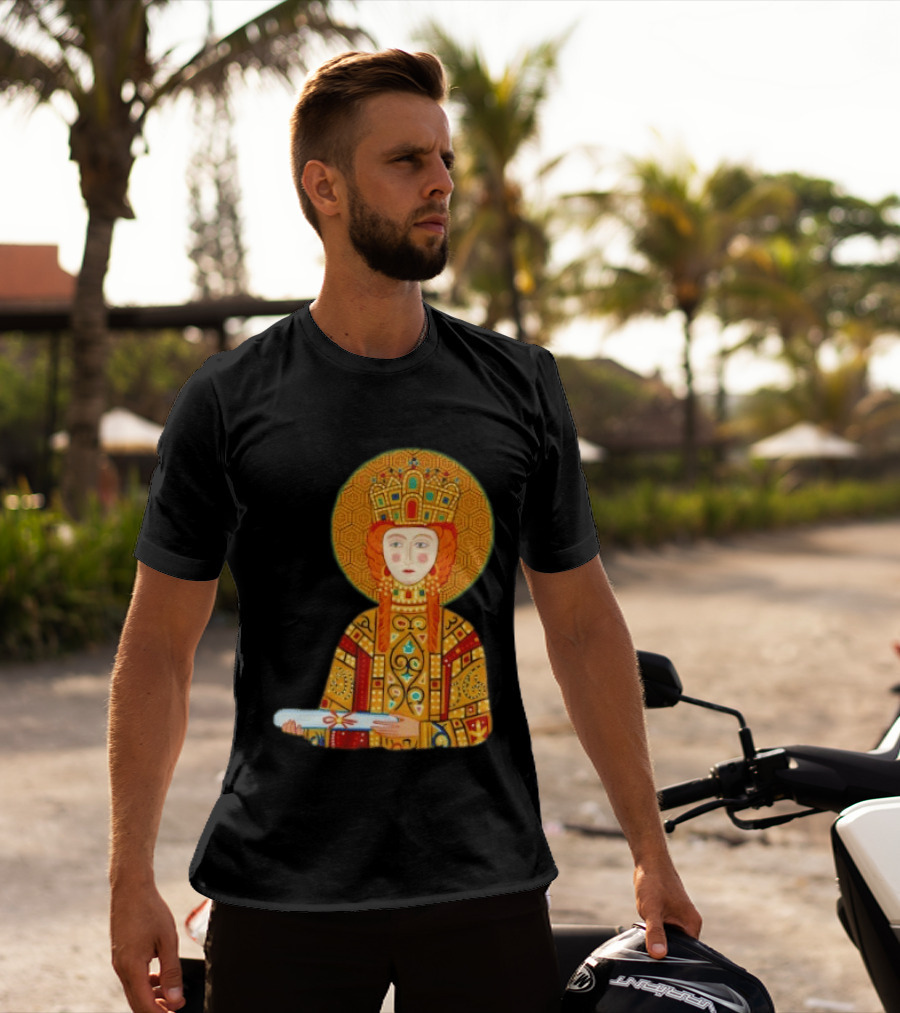Byzantine Empress Eirene Colorful Regal Icon With Golden Crown And Scroll T-Shirt