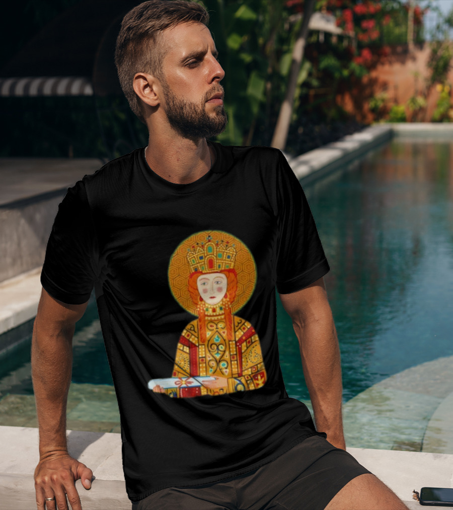 Byzantine Empress Eirene Colorful Regal Icon With Golden Crown And Scroll T-Shirt
