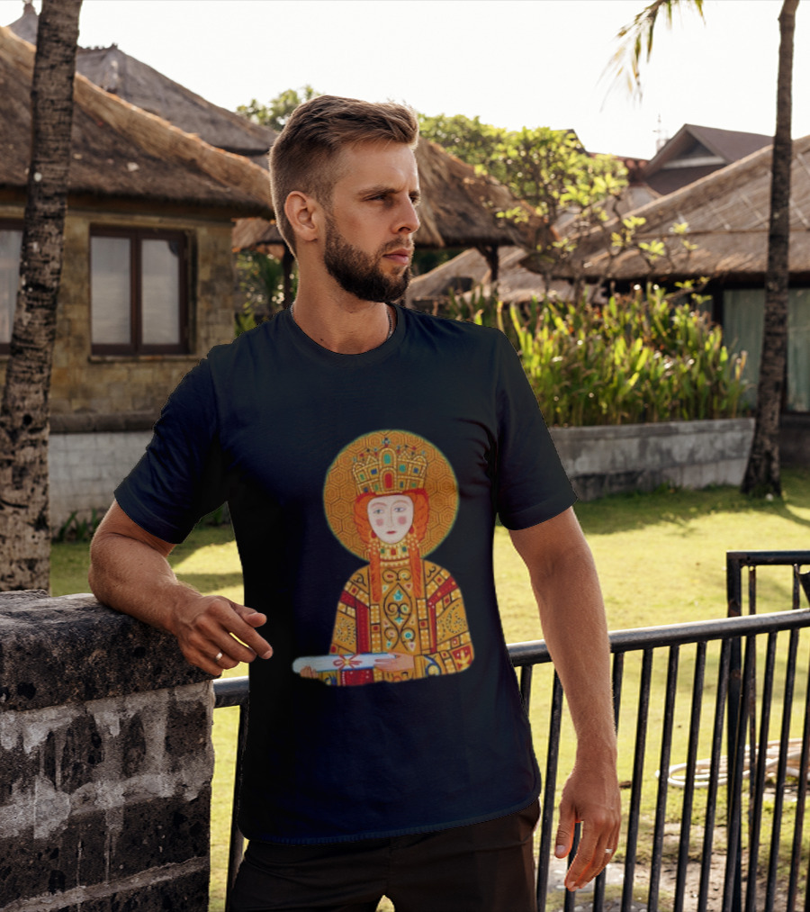 Byzantine Empress Eirene Colorful Regal Icon With Golden Crown And Scroll T-Shirt