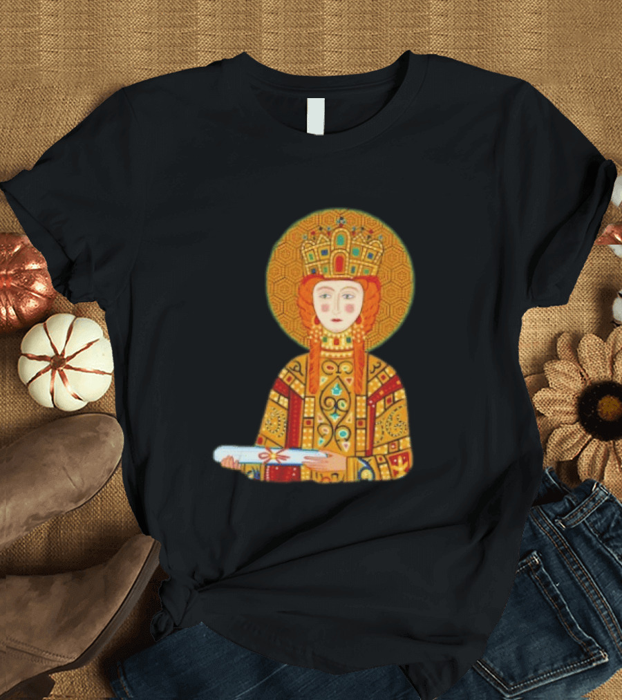 Byzantine Empress Eirene Colorful Regal Icon With Golden Crown And Scroll T-Shirt