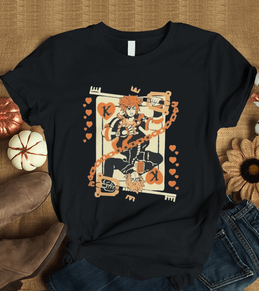 King Of Hearts K Chain Crown Keyblade Orange And Black Playing Card T-Shirt