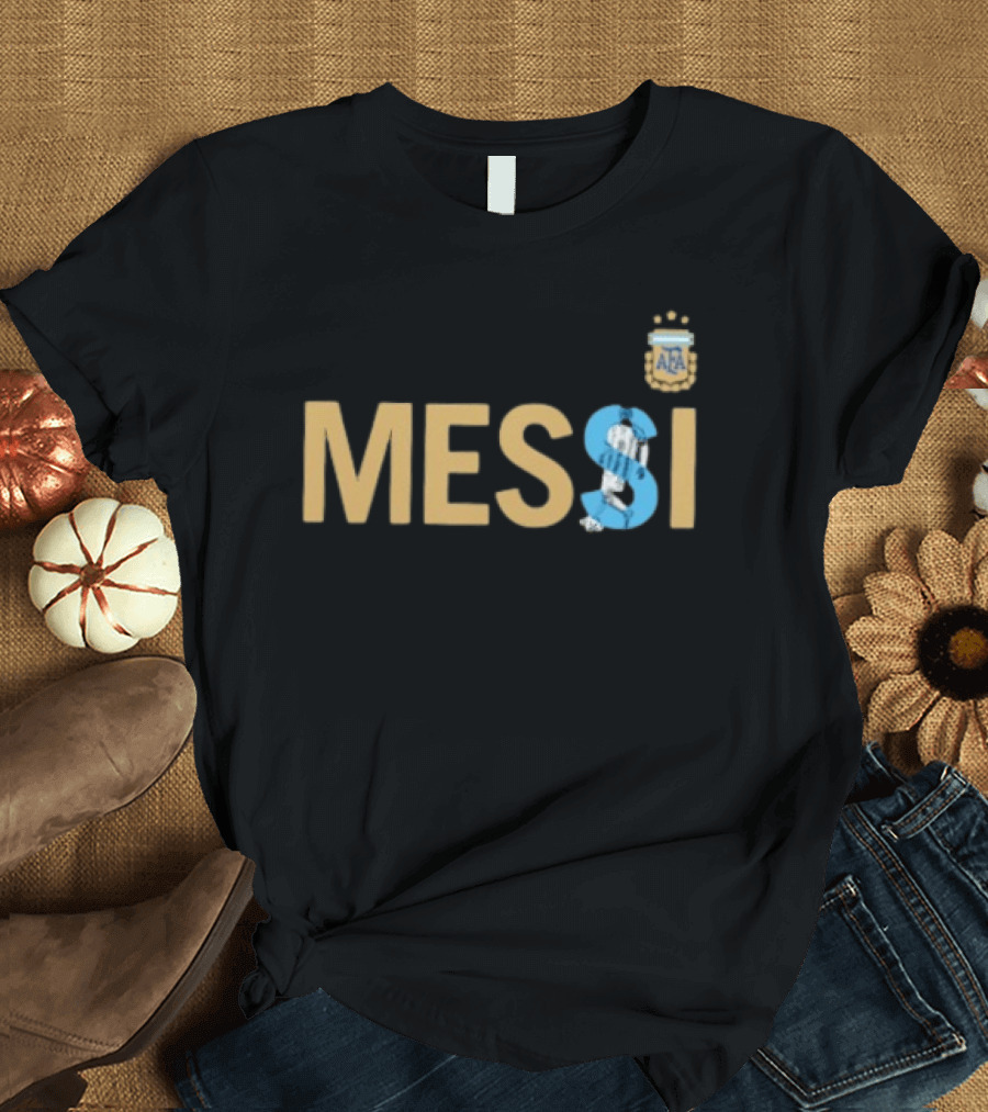 Messi Argentina AFA Emblem Striped T-Shirt