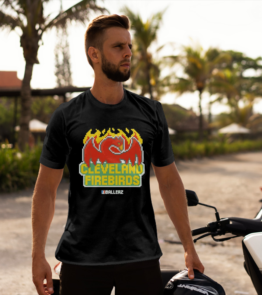 Cleveland Firebirds Ballerz Pixel Dragon Flame T-Shirt