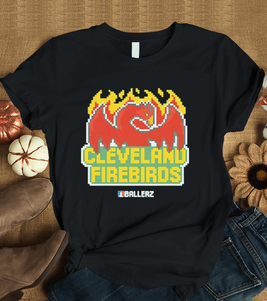 Cleveland Firebirds Ballerz Pixel Dragon Flame T-Shirt