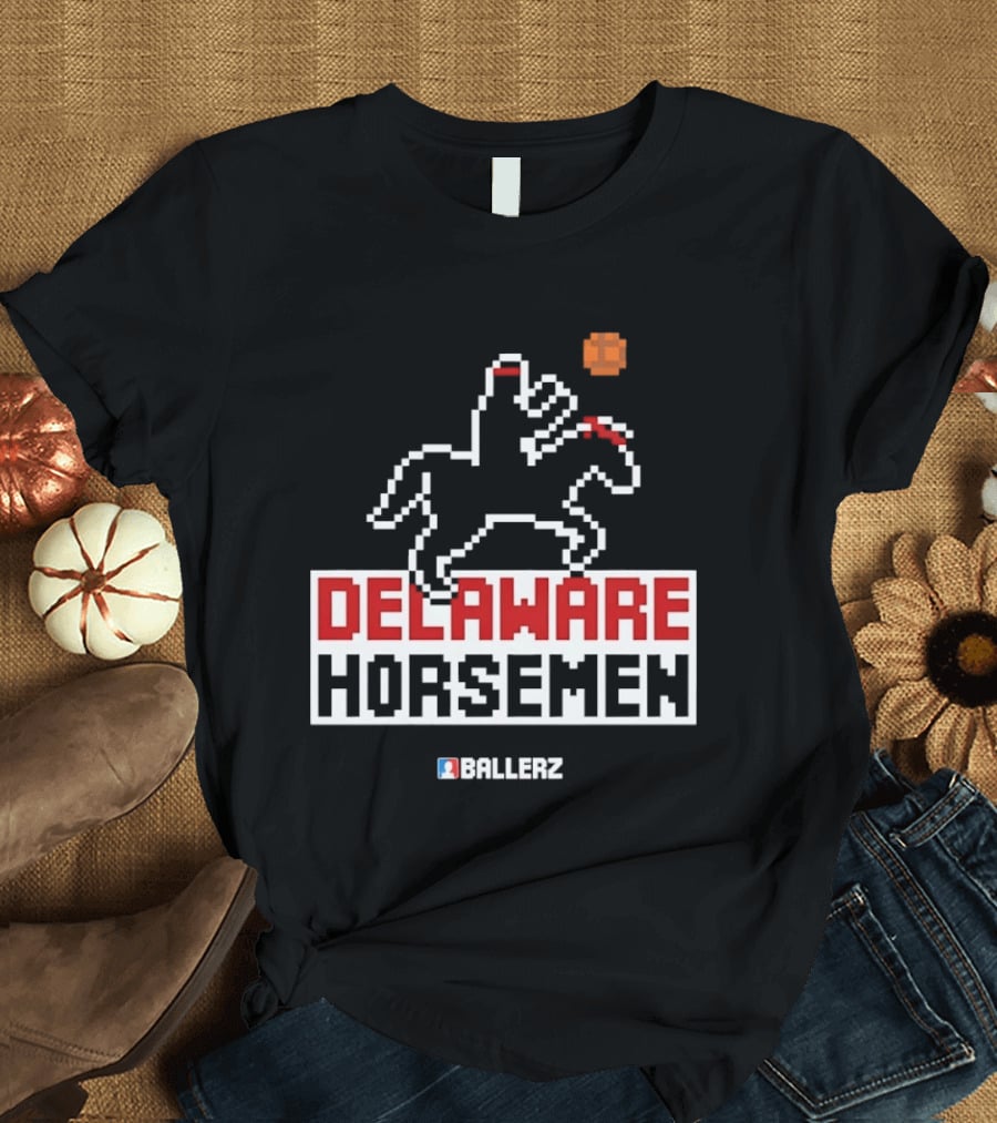 Delaware Horsemen Ballerz Pixel Art Style Basketball T-Shirt