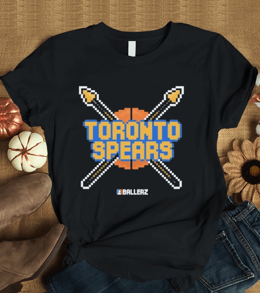 Toronto Spears Ballerz Basketball Pixel Icon Crossed Spears T-Shirt