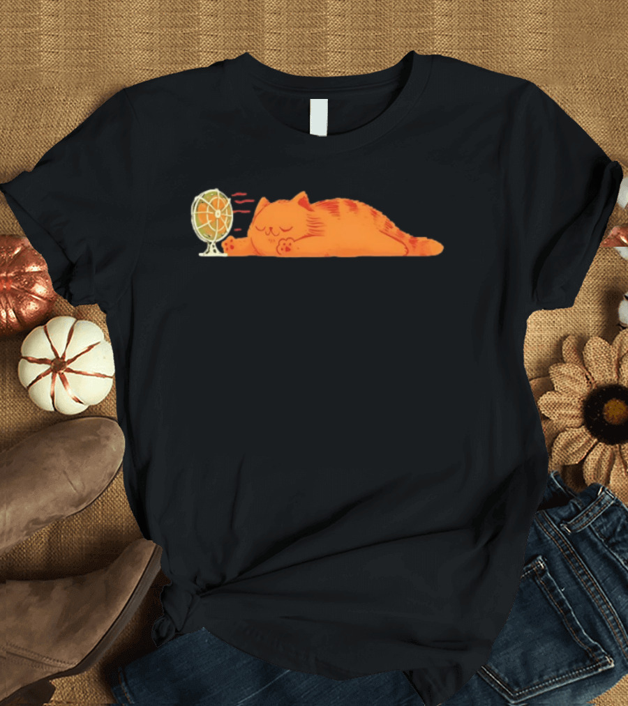 Orange Cat Relaxing In Front Of Fan Cool Breeze T-Shirt