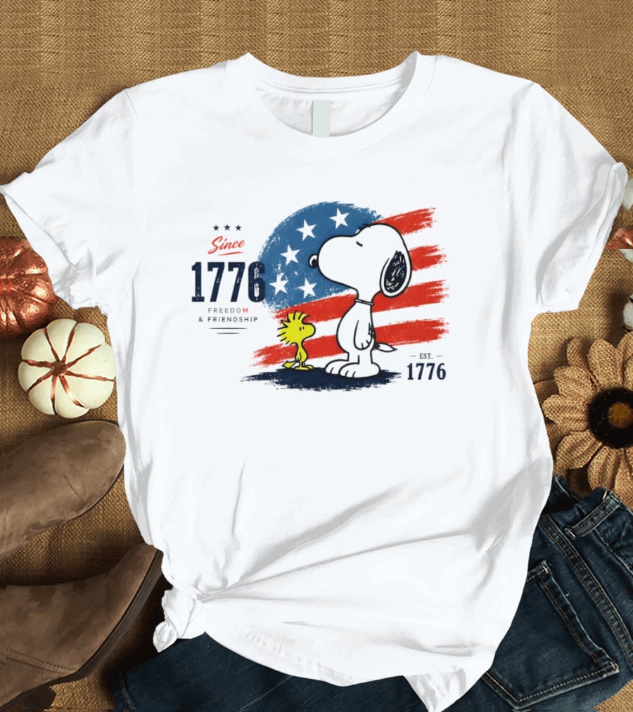 Snoopy Woodstock American Flag Freedom Friendship Since 1776 T-Shirt