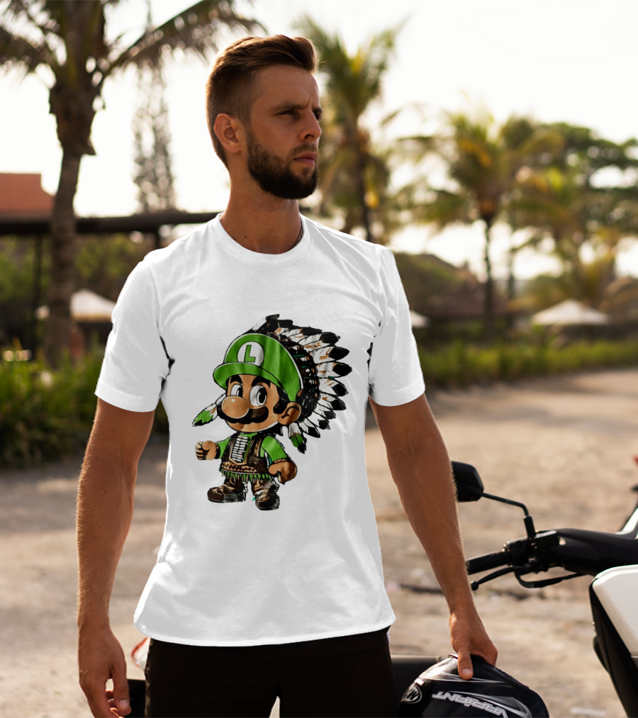 Luigi Green Hat Native American Headdress T-Shirt