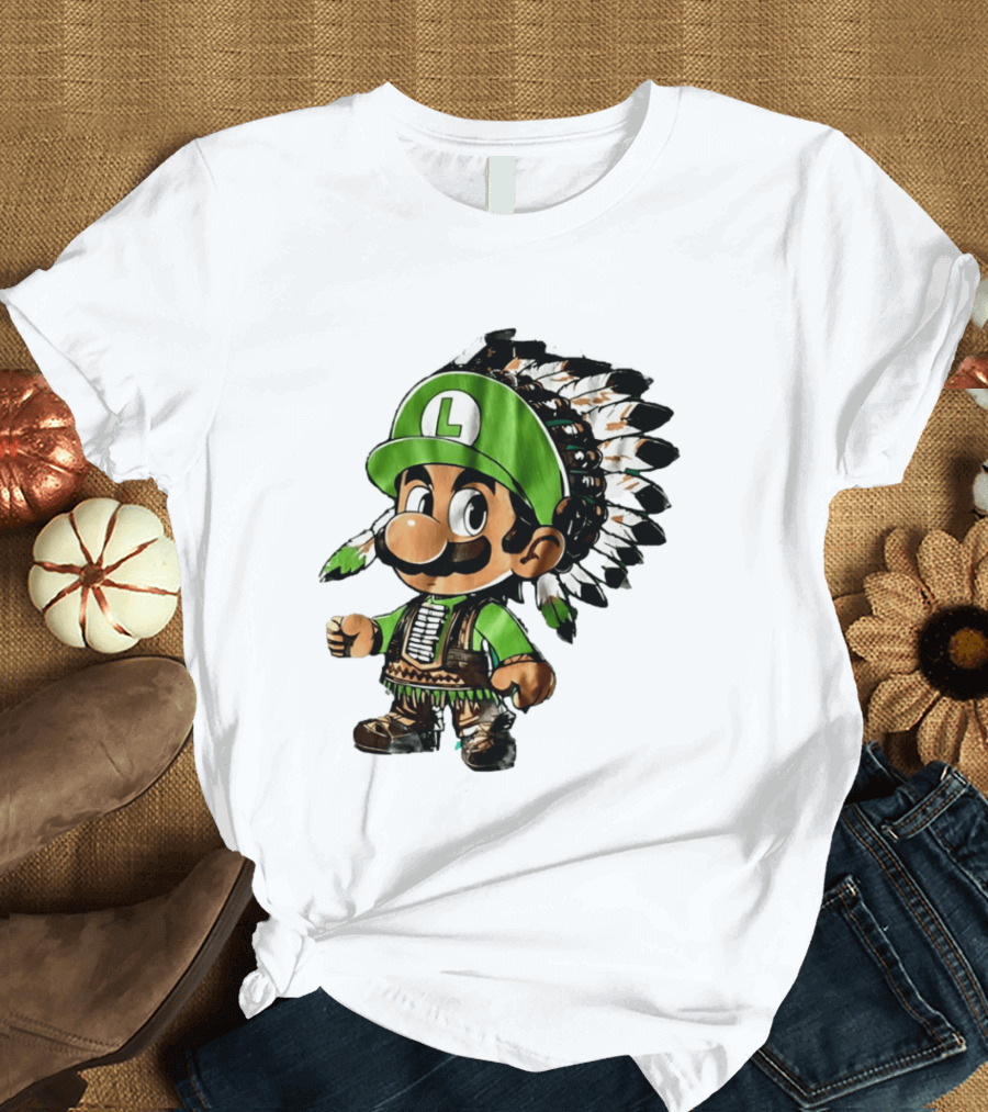 Luigi Green Hat Native American Headdress T-Shirt