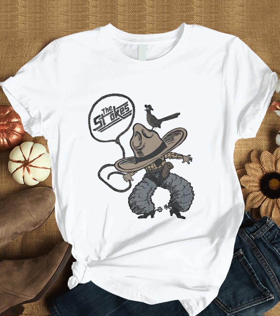 The Strokes Cowboy Hat Bird Lasso Denim Holster Brown Boots T-Shirt