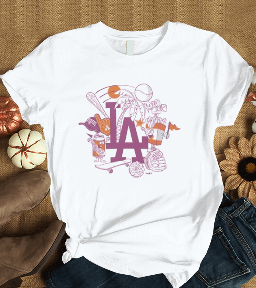 Neweracap Los Angeles Dodgers MLB Foam Finger Baseball Bat Palm Trees T-Shirt