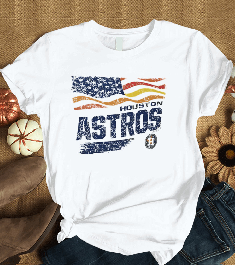 Houston Astros 4th Of July Waving American Flag Anniversary Celebration T-Shirt