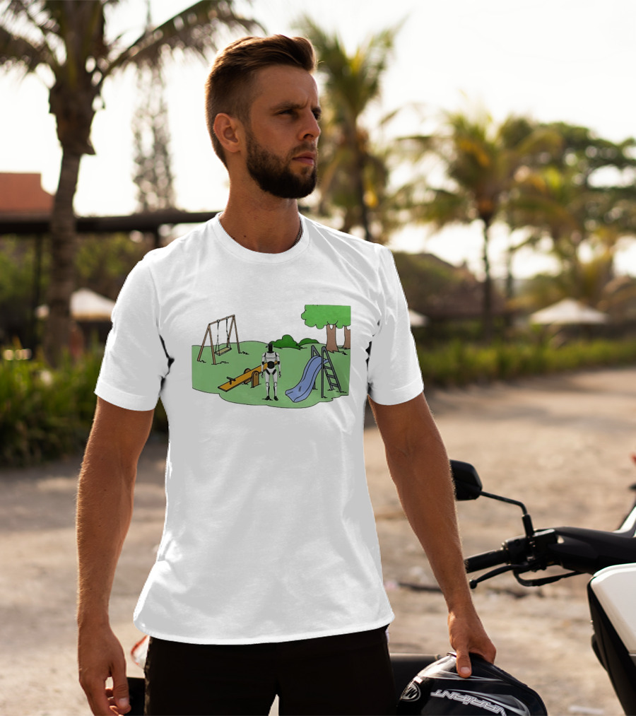 Optimus Tesla Robot In Playground Park With Swings And Slide T-Shirt