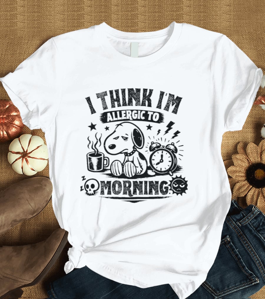 I Think I'm Allergic To Morning Snoopy Coffee Alarm Stars Lightning T-Shirt