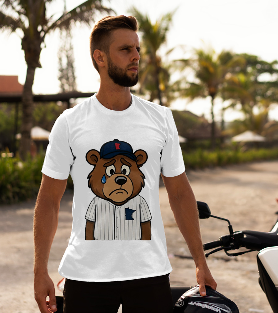 Sad Minnesota Bear With Baseball Jersey And Cap T-Shirt