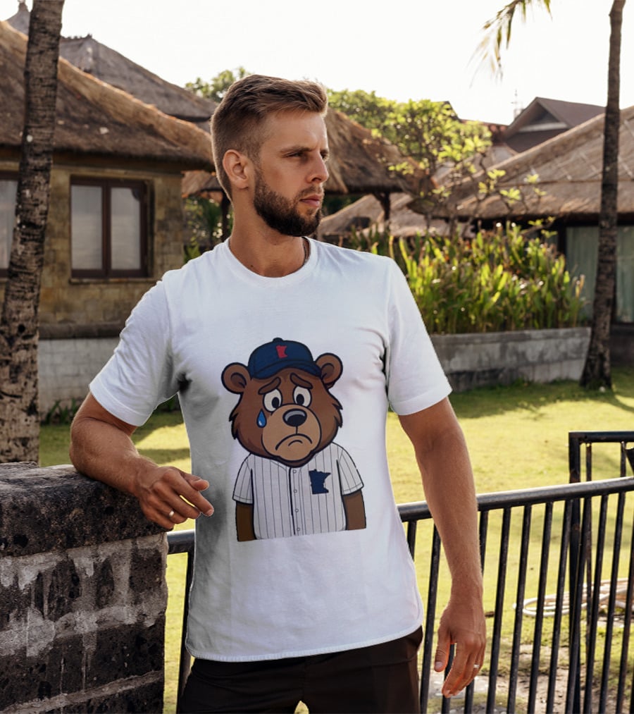Sad Minnesota Bear With Baseball Jersey And Cap T-Shirt