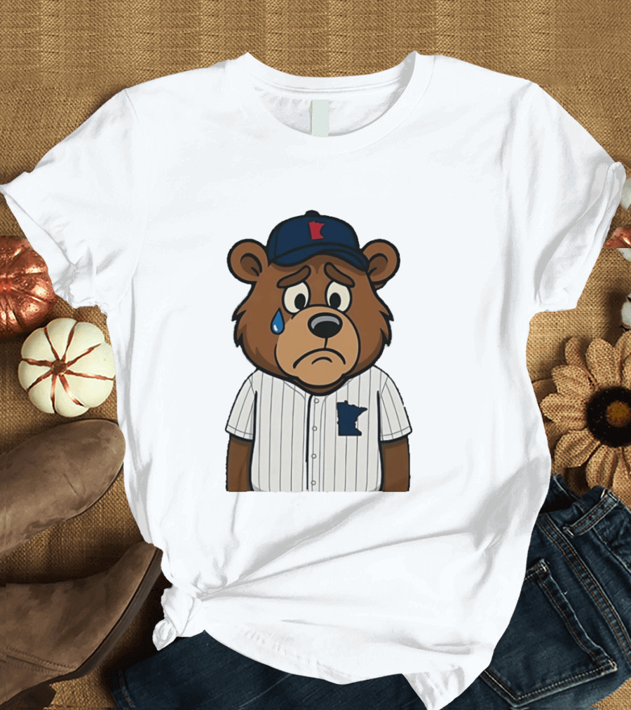 Sad Minnesota Bear With Baseball Jersey And Cap T-Shirt