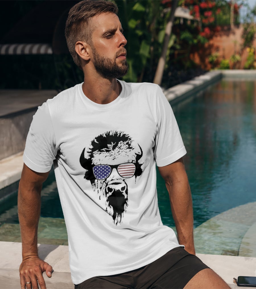 American Buffalo Patriotic Sunglasses Flag T-Shirt
