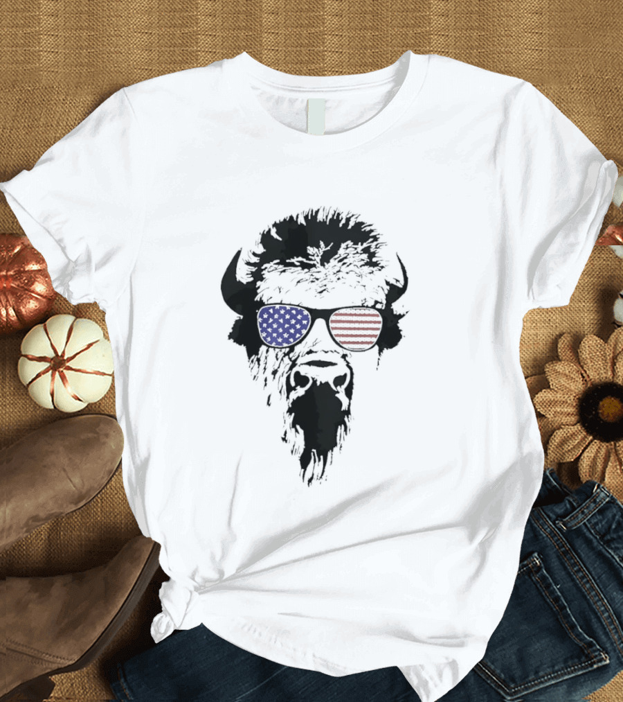 American Buffalo Patriotic Sunglasses Flag T-Shirt