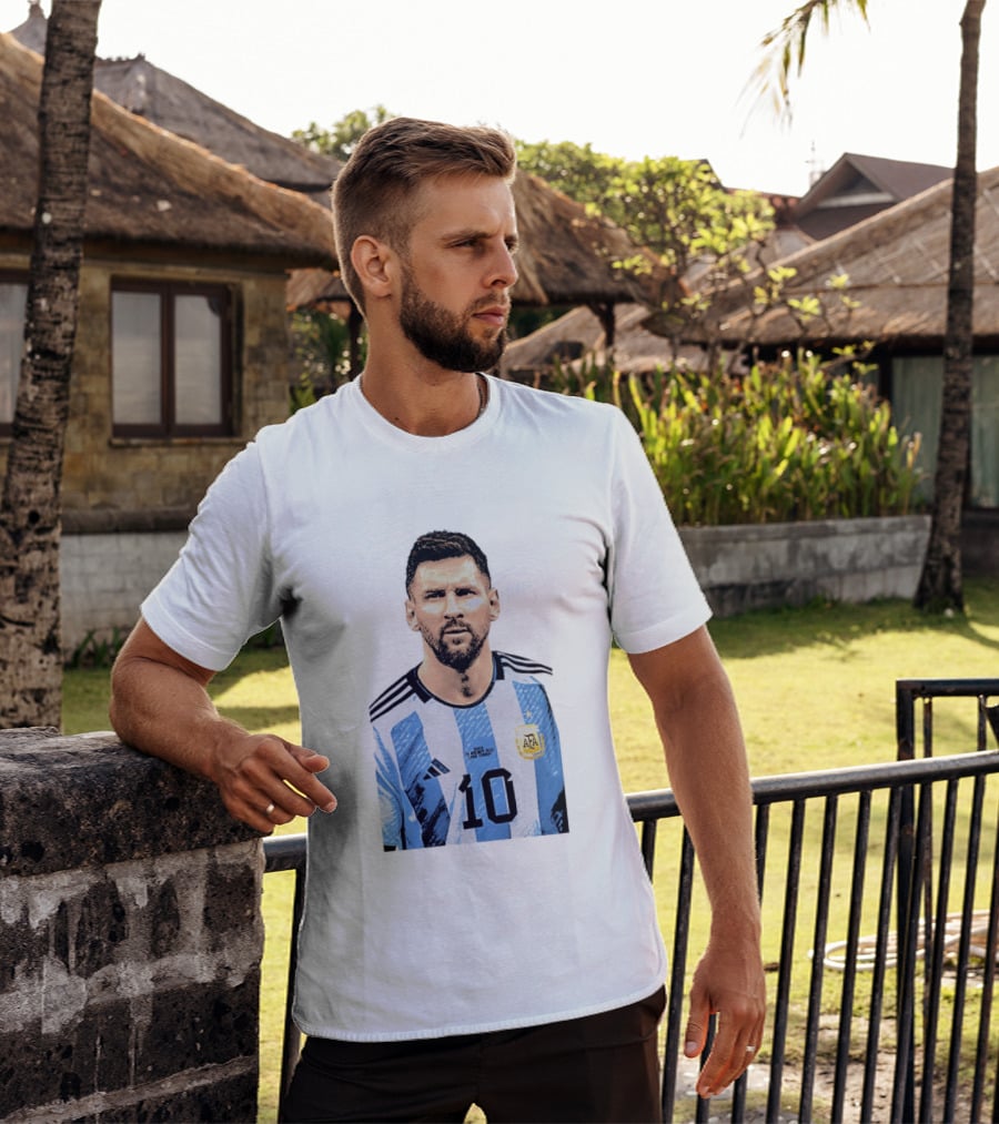 Lionel Messi Argentina 10 AFA Blue White Stripes Football Star T-Shirt
