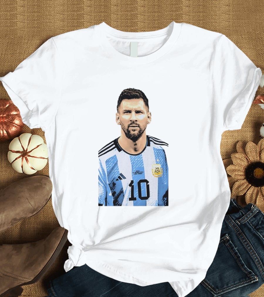 Lionel Messi Argentina 10 AFA Blue White Stripes Football Star T-Shirt