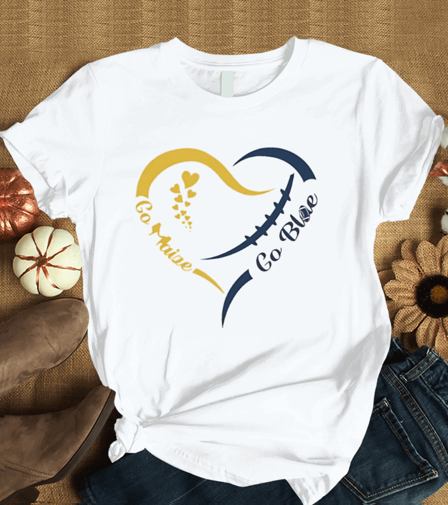 Michigan Wolverines Heart Go Maize Go Blue Football T-Shirt