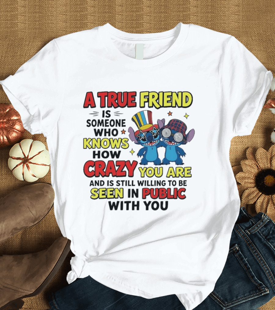 A True Friend Is Someone Who Knows How Crazy You Are And Is Still Willing To Be Seen In Public With You Stitch T-Shirt