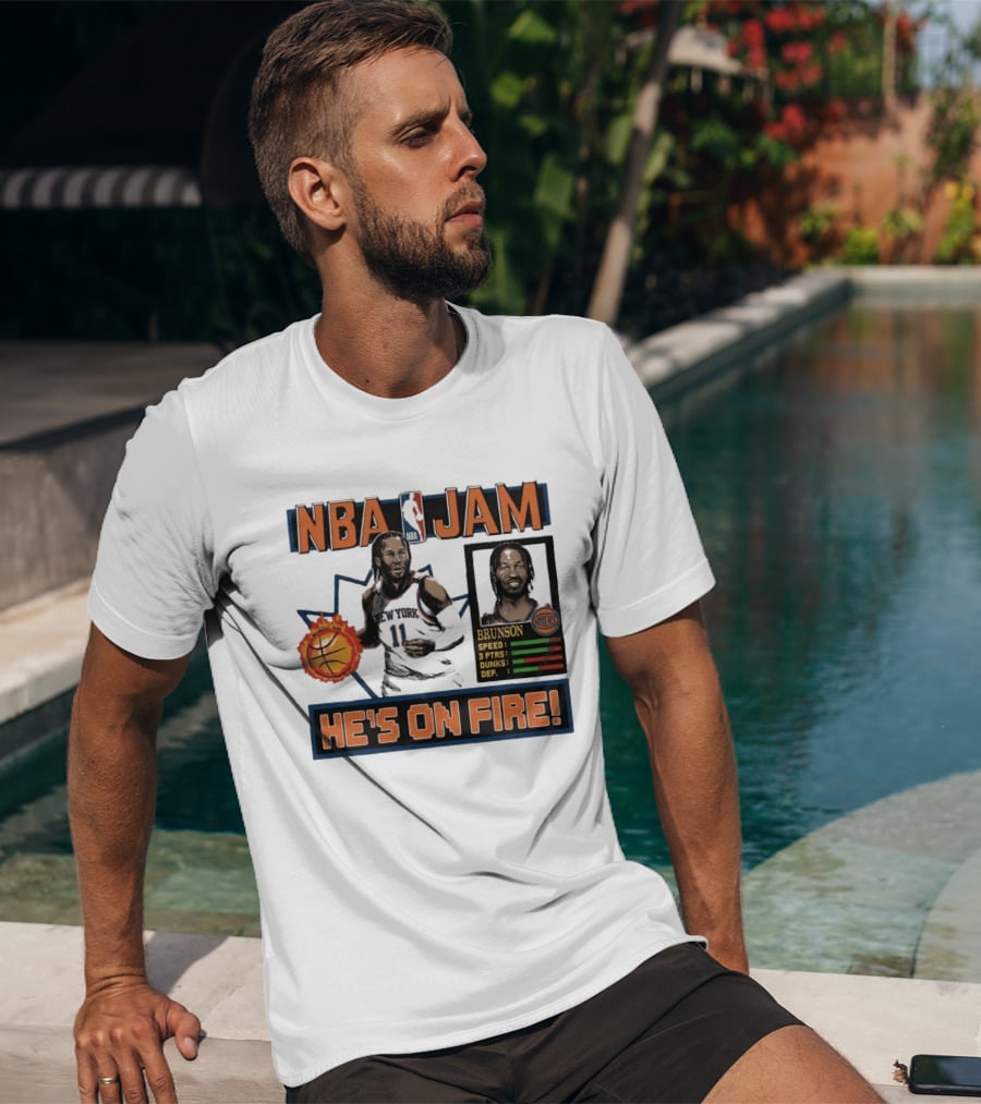 NBA Jam Jalen Brunson New York Knicks He's On Fire T-Shirt