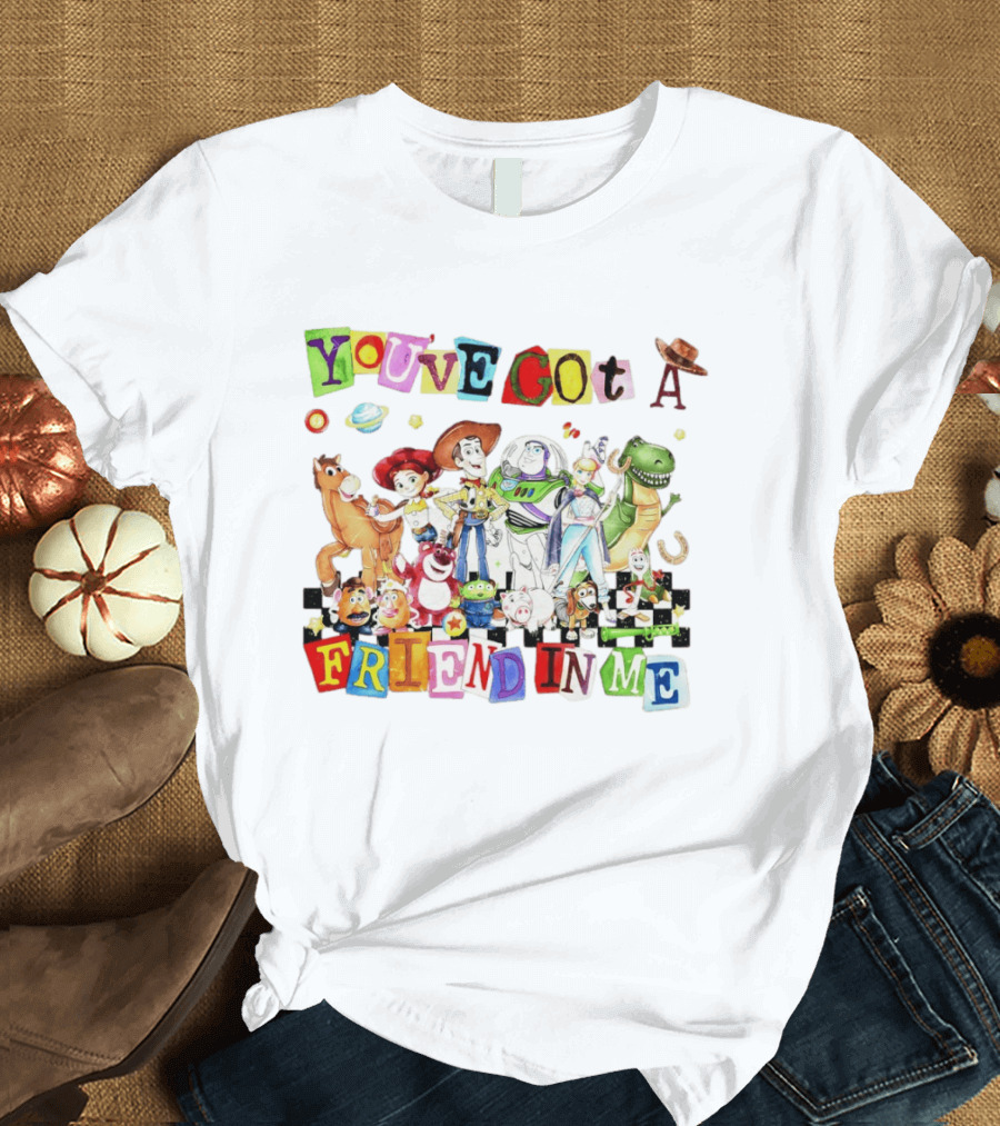 Toy Story You've Got A Friend In Me Characters Buzz Woody Rex Jessie Hamm Aliens Slinky T-Shirt