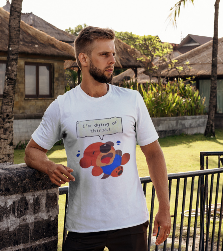 I'm Dying Of Thirst Cartoon Dog In Blue And Red With Speech Bubble T-Shirt