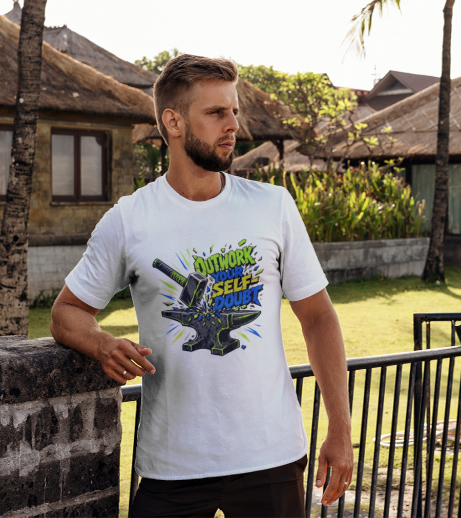Outwork Your Self Doubt Inspirational Hammer And Anvil Motivational T-Shirt