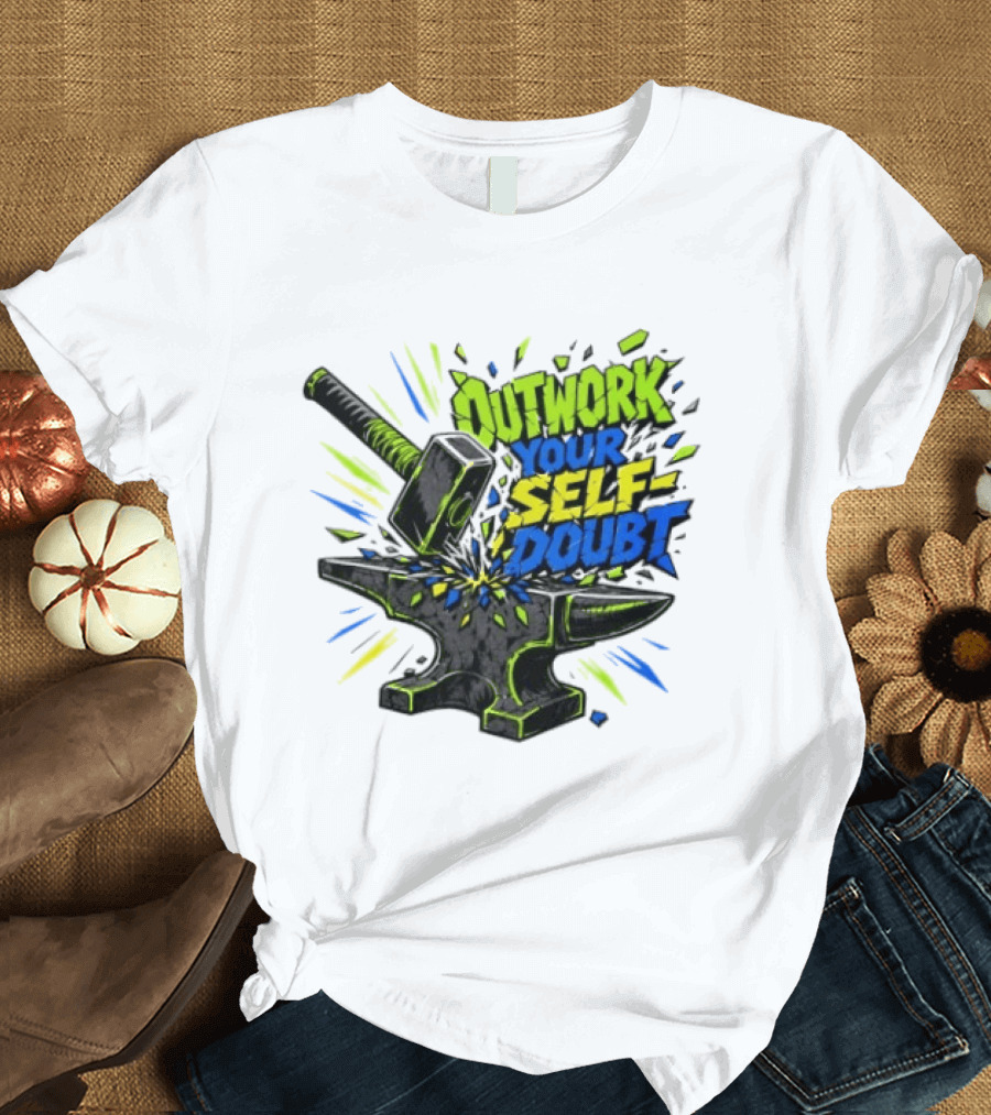 Outwork Your Self Doubt Inspirational Hammer And Anvil Motivational T-Shirt