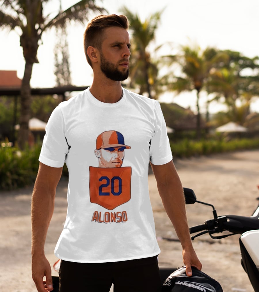 Pete Alonso 20 New York Mets MLB Baseball Pocket T-Shirt