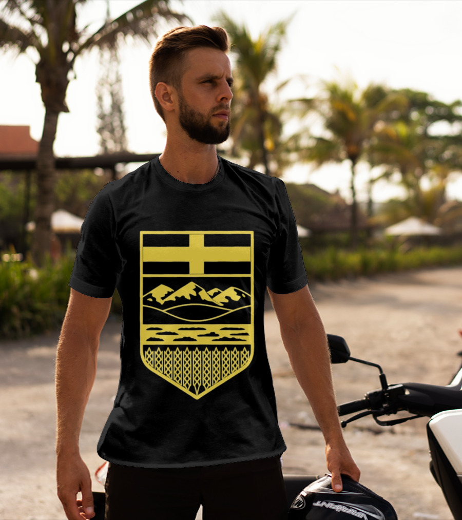 Alberta Stands Free Canada Provincial Emblem Mountains Crest T-Shirt