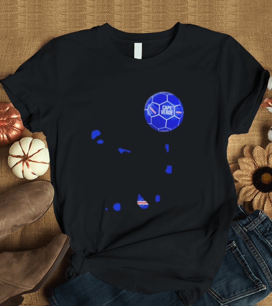 Cape Verde Soccer Pride Blue Football Map T-Shirt