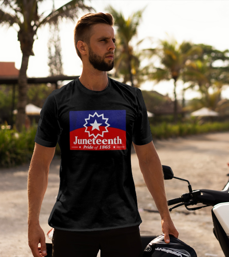 Juneteenth Pride Of 1865 Starburst Symbol On Red And Blue T-Shirt