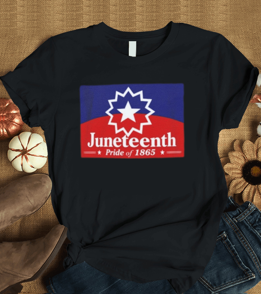 Juneteenth Pride Of 1865 Starburst Symbol On Red And Blue T-Shirt