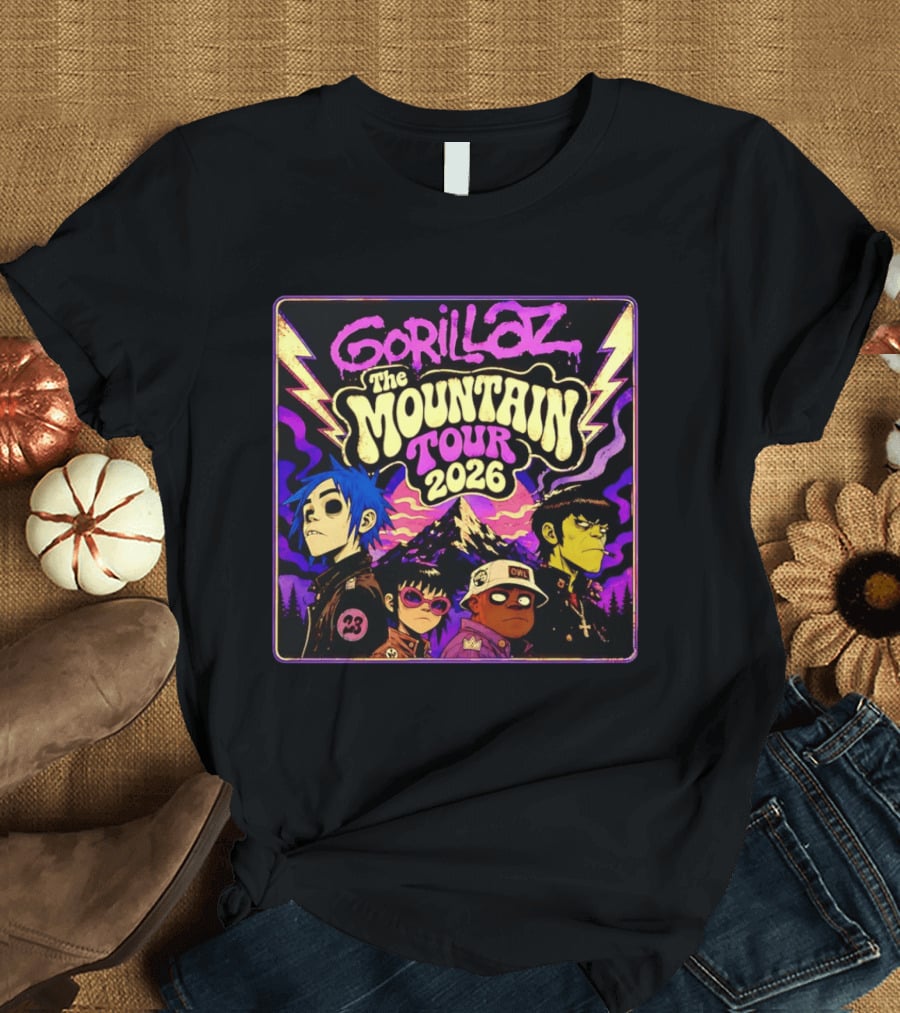 Gorillaz The Mountain Tour 2026 2D Murdoc Niccals Lightning T-Shirt