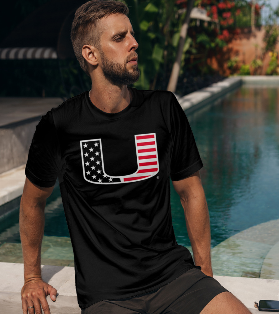 Stars And Stripes Miami Hurricanes U American Flag T-Shirt