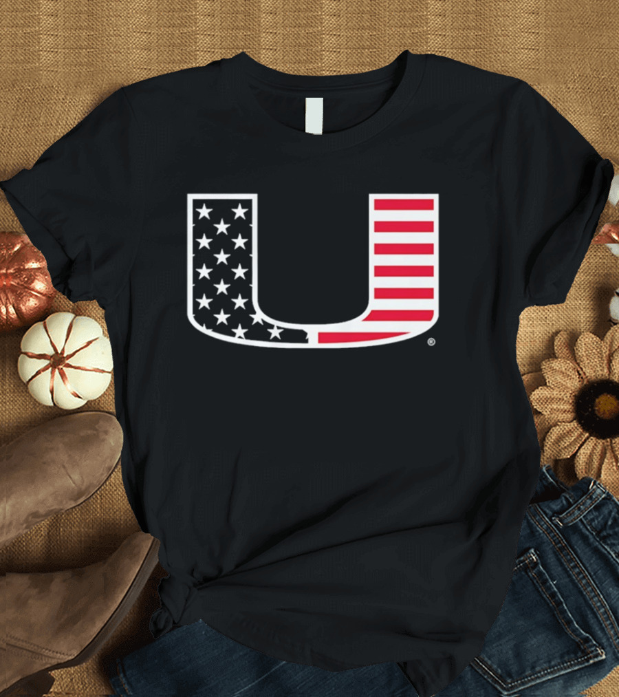 Stars And Stripes Miami Hurricanes U American Flag T-Shirt