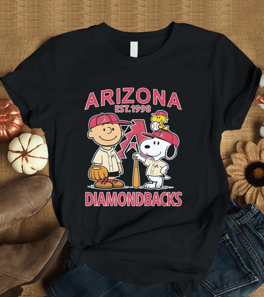 Peanuts Arizona Diamondbacks Est 1998 Charlie Brown Snoopy Woodstock Baseball Collaboration T-Shirt