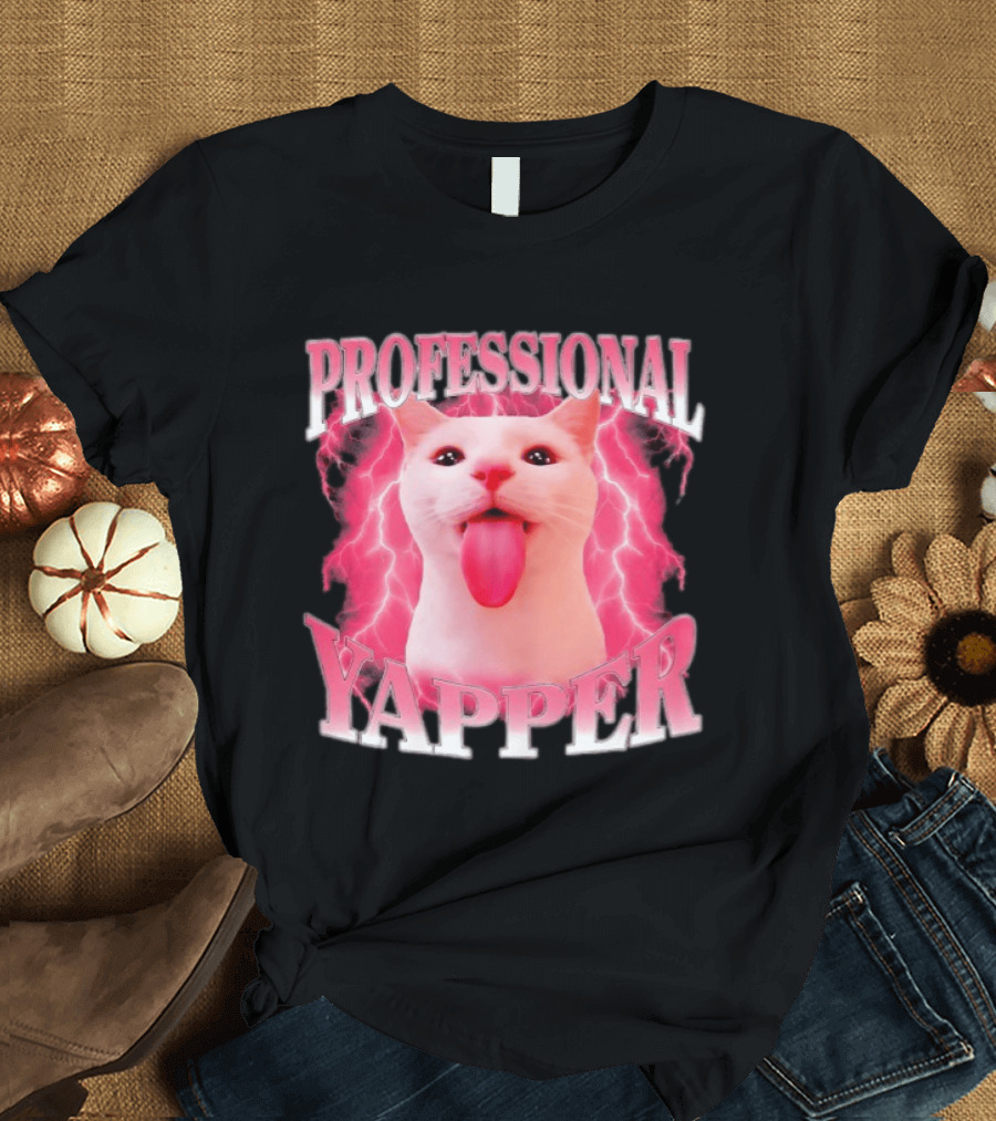 Professional Yapper Cat Pink Lightning Tongue Out T-Shirt